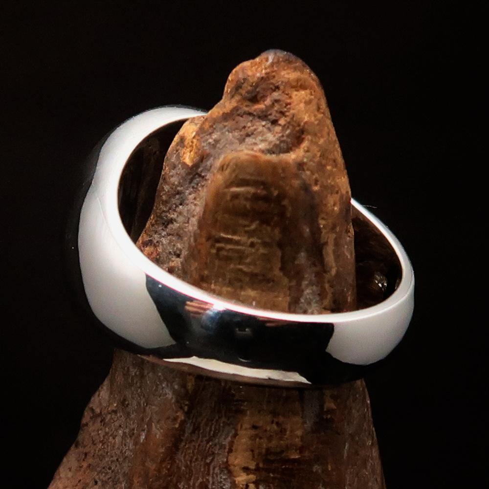 Perfectly domed Men's Solid Line Pentagram Ring Red - Sterling Silver