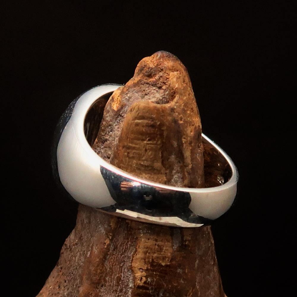 Perfectly domed Men's Two-Tone Matte Solid Line Pentagram Ring - Sterling Silver