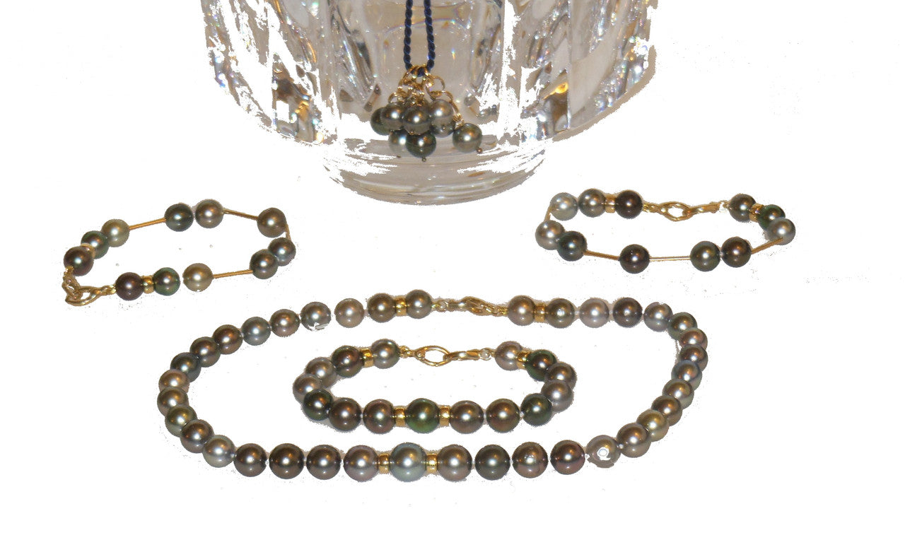 Tahitian Pearl Mega Set-Round-Multi Color-Interchangeable Necklace/Bracelet, Earrings/Pendant-11