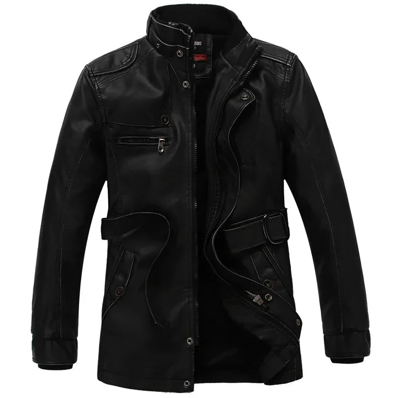 NNEOBA Mens PU Leather Fleece Lined Winter Jacket (Black thin)