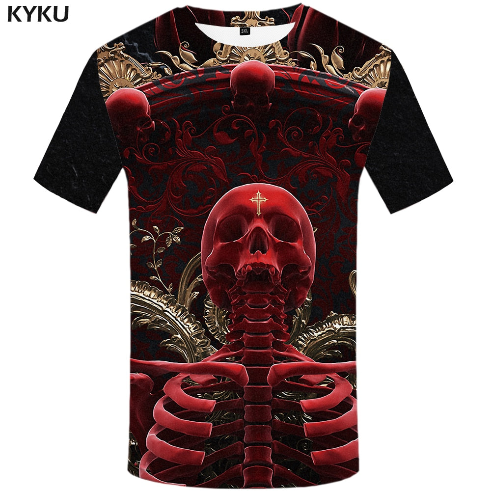 Skull T shirt Men Metal Tshirt Printed Rose Anime Clothes War Shirt Print Harajuku T-shirts 3d Mens Clothing