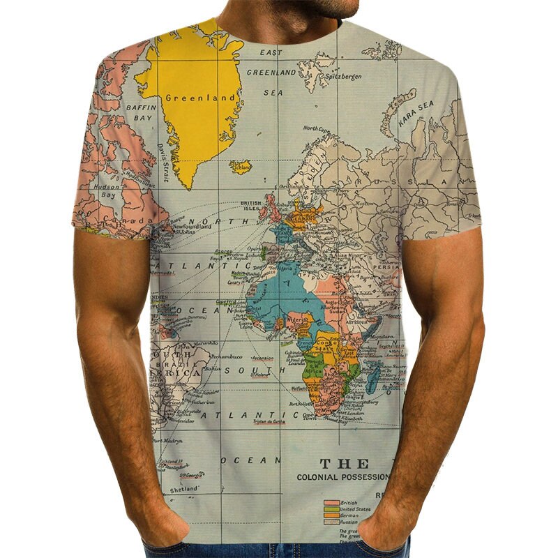 World Map T-shirt Funny T Shirts Summer Fashion Anime Tshirt 3D T Shirt Mens Clothing Tops Tees 2020 New Fashion