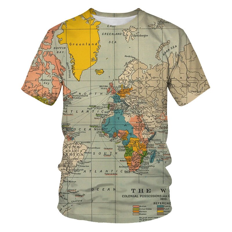 World Map T-shirt Funny T Shirts Summer Fashion Anime Tshirt 3D T Shirt Mens Clothing Tops Tees 2020 New Fashion