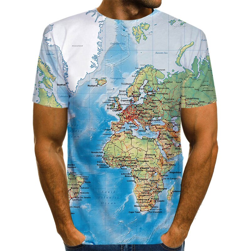 World Map T-shirt Funny T Shirts Summer Fashion Anime Tshirt 3D T Shirt Mens Clothing Tops Tees 2020 New Fashion