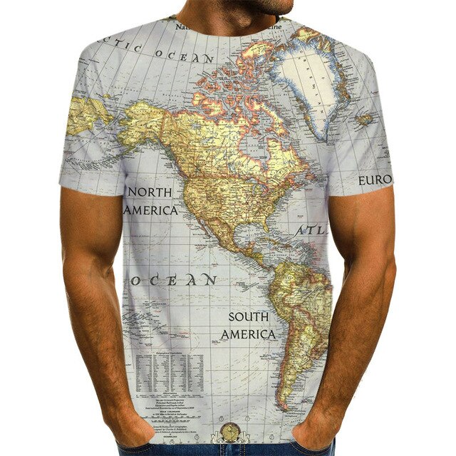 World Map T-shirt Funny T Shirts Summer Fashion Anime Tshirt 3D T Shirt Mens Clothing Tops Tees 2020 New Fashion