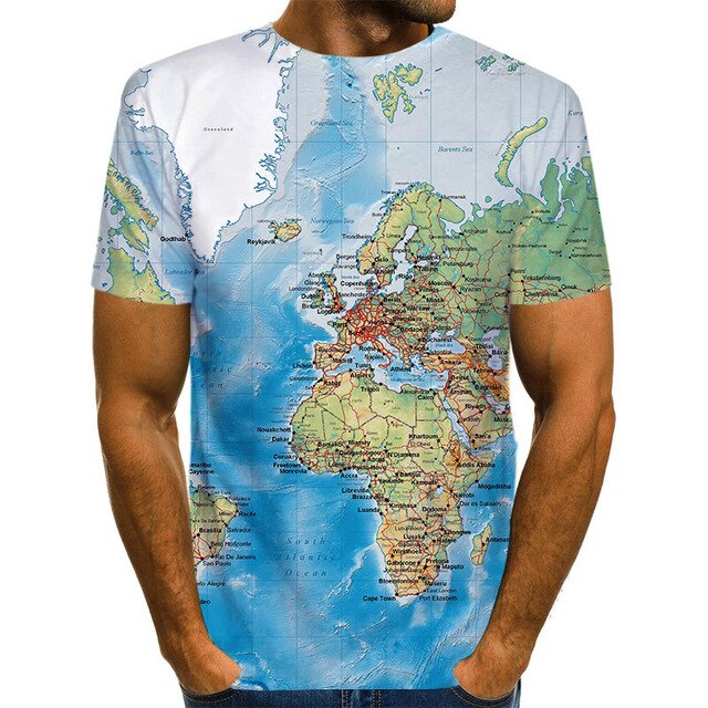 World Map T-shirt Funny T Shirts Summer Fashion Anime Tshirt 3D T Shirt Mens Clothing Tops Tees 2020 New Fashion