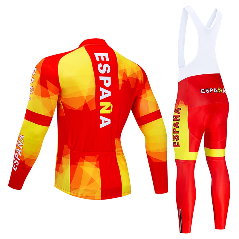 Spring/Autumn ESPANA Cycling Jersey 9D Bib Set MTB Uniform Bike Clothing Quick Dry Bicycle Clothes Men‘s Long Cycling Wear