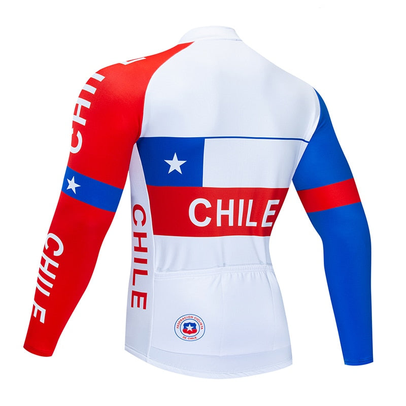 Spring/Autumn Team Chile Cycling Jersey Bib Set MTB Uniform Bike Clothing Quick Dry Bicycle Clothes Men‘s Long Cycling Wear